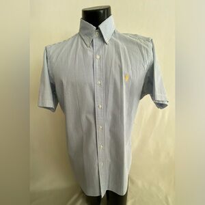 Polo Ralph Lauren Shirt Men’s Medium Classic Fit Seersucker Blue Short Sleeve